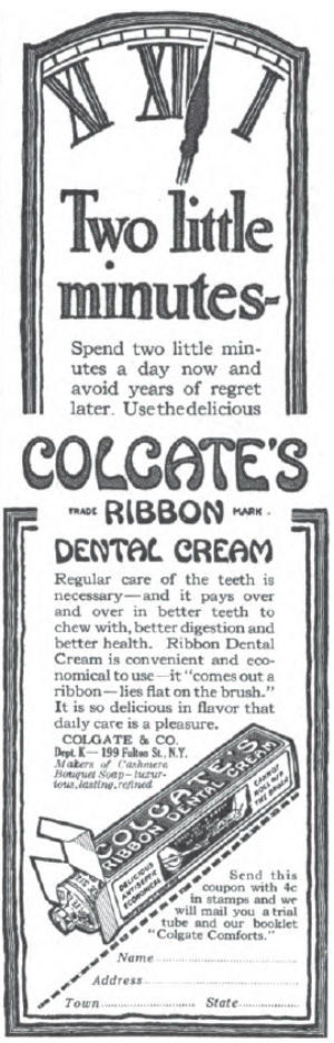 Colgate advertisement circa 1915. (Source Wikimedia Commons)
