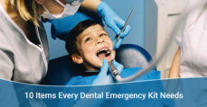 kid treatment using emergency dental kit.